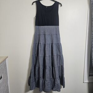 Iman blue tiered ruffled A Line maxi dress boho spring flowy Western prairie M